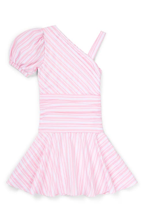 Shop Habitual Kids Kids' Stripe One-shoulder Dress In Pink