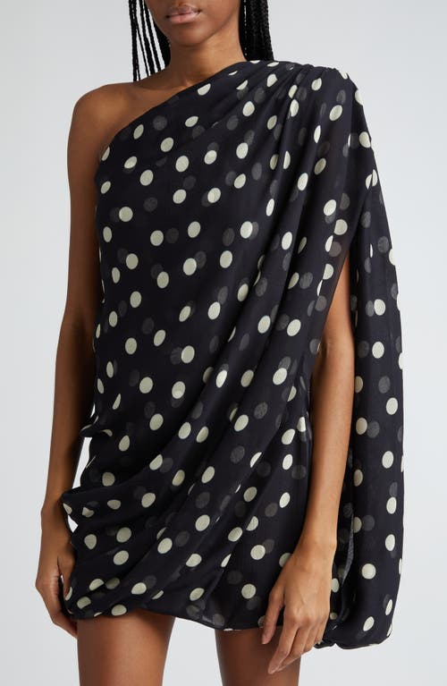 Shop Stella Mccartney Polka Dot One Shoulder Silk Chiffon Dress In Black/cream