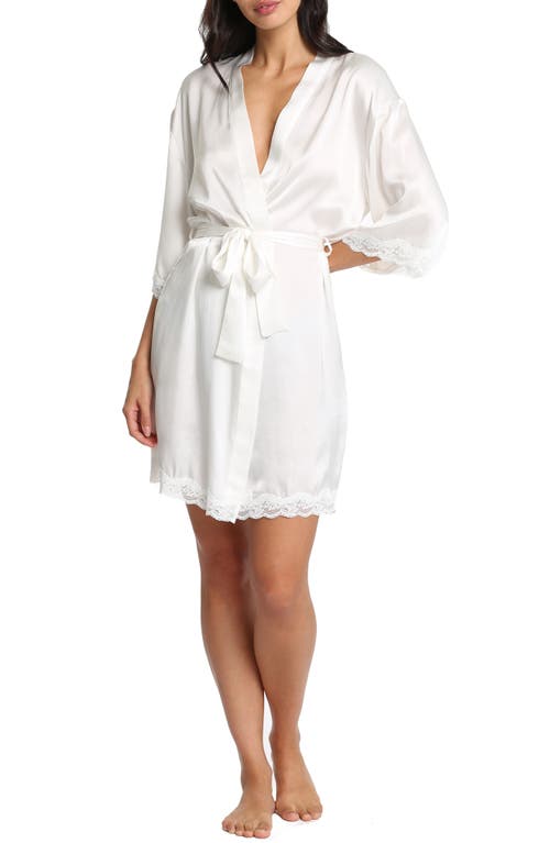 Camille Lace Trim Silk Short Robe in Ivory