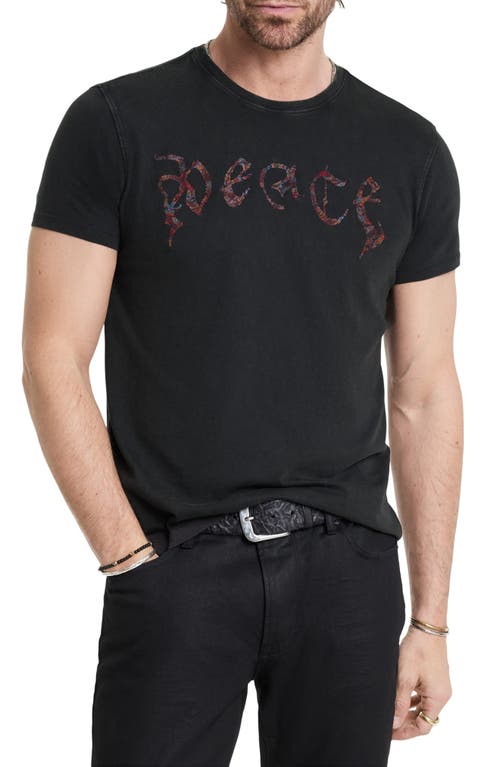 Shop John Varvatos Peace Embroidered Organic Cotton T-shirt In Charcoal