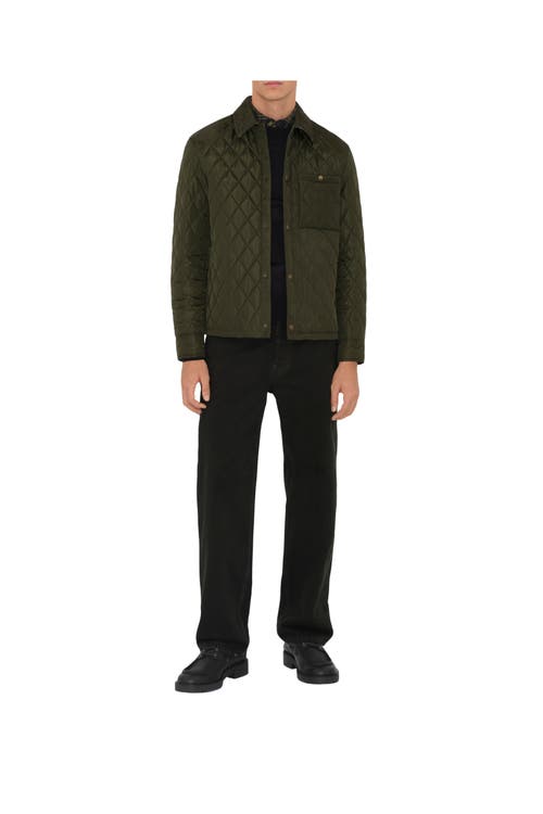 Burberry Green Quilted Jacket With Classic Collar In Tech Fabric Man In Shale