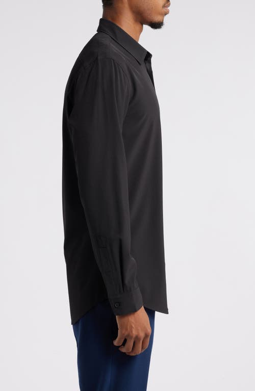 Open Edit Slim Fit Solid Stretch Button-up Shirt In Black