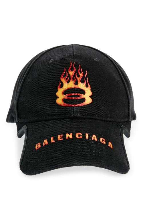 Shop Balenciaga Burning Unity Logo Cotton Drill Baseball Cap In 1076 Black/orange