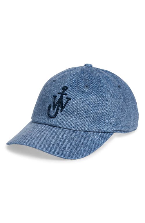 Shop Jw Anderson Embroidered Anchor Logo Denim Baseball Cap In Blue