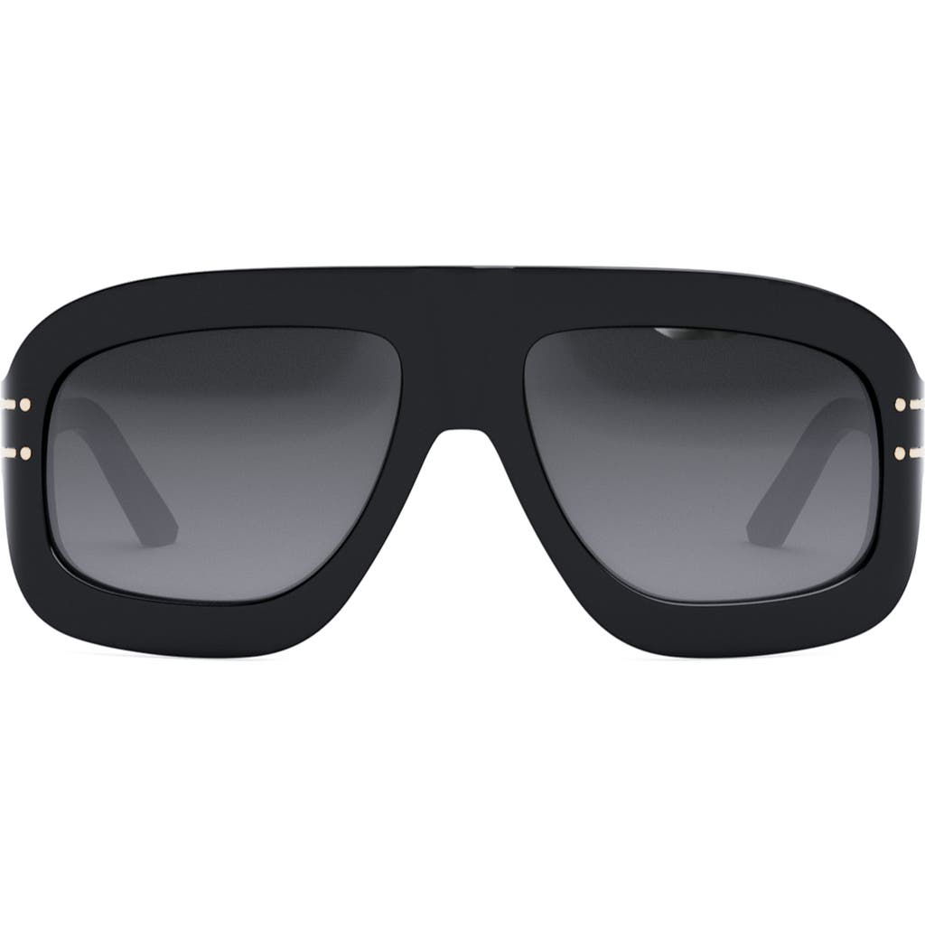 Dior 'signature M1u 58mm Rectangular Sunglasses In Shiny Black/gradient Smoke