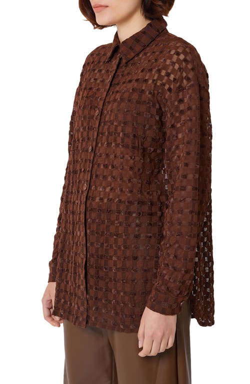 Shop Find Me Now Harmony Check Stretch Mesh Button-up Shirt In Chocolate Lab