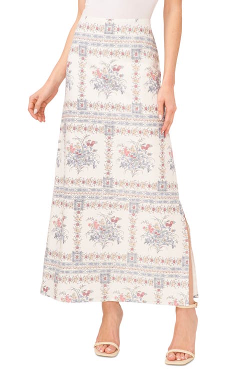CeCe Floral A-Line Linen Blend Maxi Skirt Egret Ivory at Nordstrom,