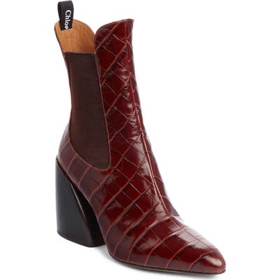 Chloe Croc Embossed Chelsea Boot - Brown