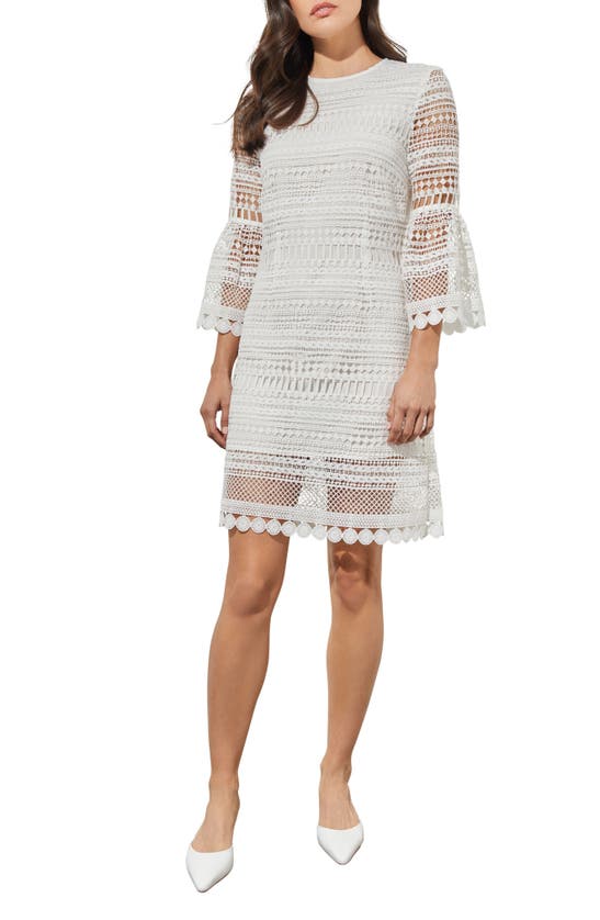 Ming Wang Open Stitch Embroidered Dress In White