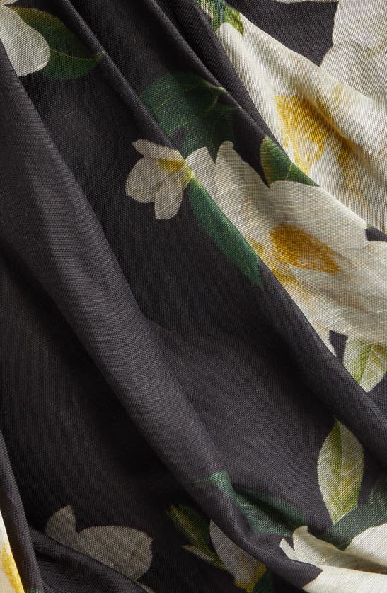 Shop Zimmermann Harmony Floral Print Off The Shoulder Linen & Silk Minidress In Black Magnolia