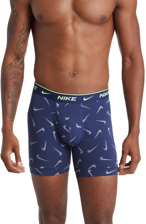 Shop Nike Dri-fit Essential Assorted 3-pack Stretch Cotton Boxer Briefs In Vibe Swoosh Print/blue