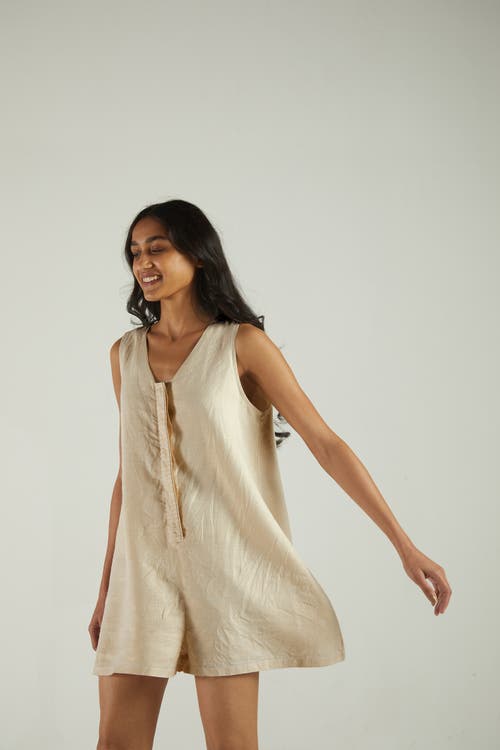 Reistor Romp And Play Romper In Beige