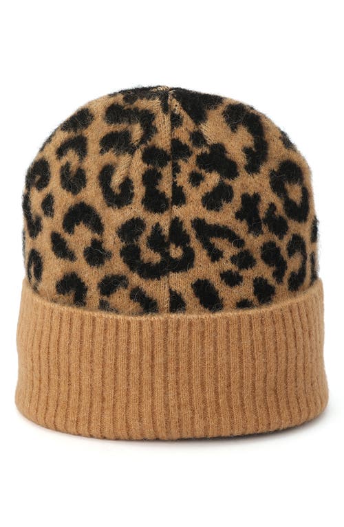 Shop Kate Spade New York Classic Leopard Cuff Beanie In Black/light Tobacco