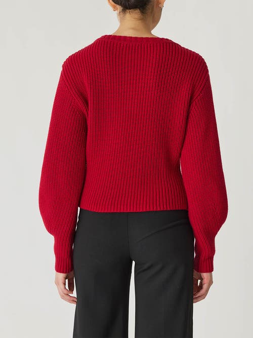Rebecca Taylor Novlety Wool Victorian Slv V Neck In Red Lip