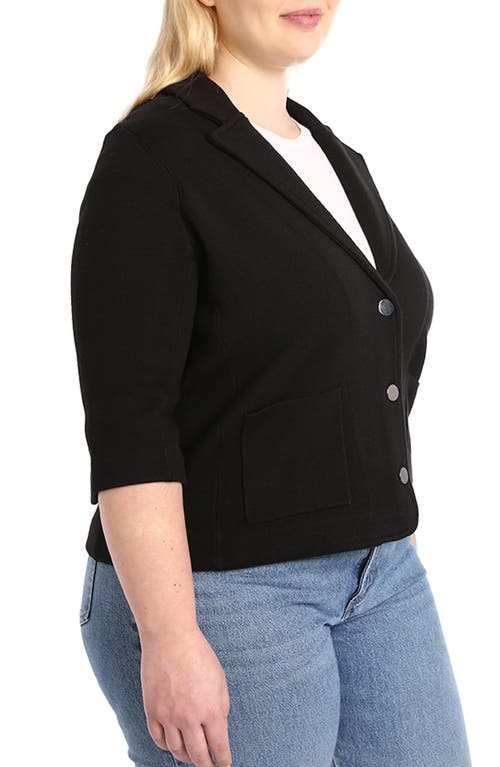 Shop Minnie Rose Three-quarter Sleeve Cotton Blend Knit Blazer In Black