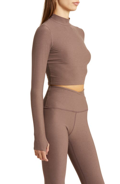 Beyond Yoga Moving On Featherweight Mock Neck Crop Top In Truffle Heather
