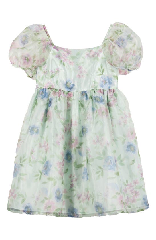 Shop Zunie Kids' Short Puff Sleeve Taffeta Babydoll Dress In Sage