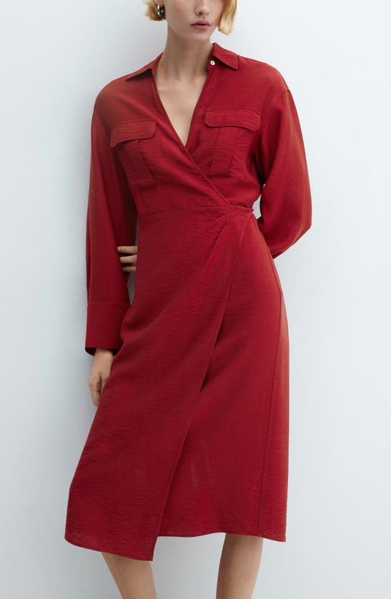 Mango Long Sleeve Wrap Dress In Red