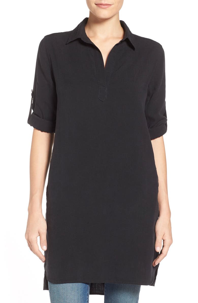 SIDE STITCH Chambray Tunic, Main, color, BLACK