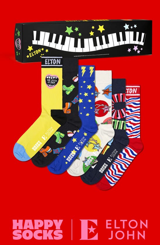 Shop Happy Socks X Elton John Assorted 6-pack Crew Socks In Yellow