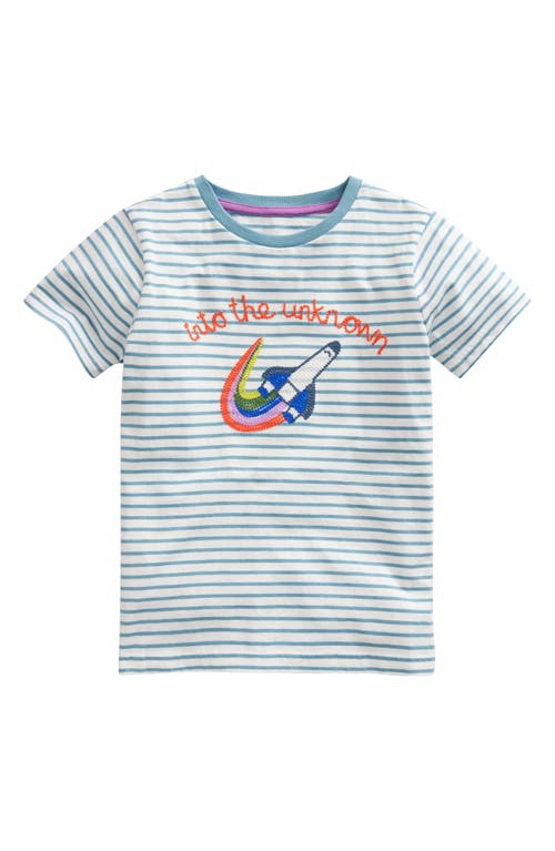 Mini Boden Kids' Stripe Rocket Embroidered Cotton Graphic T-Shirt Sapphire Blue/Ivory at Nordstrom,