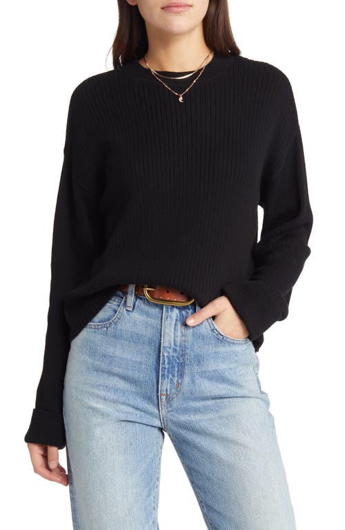 Treasure & Bond Cuff Sleeve Rib Cotton Sweater in Black