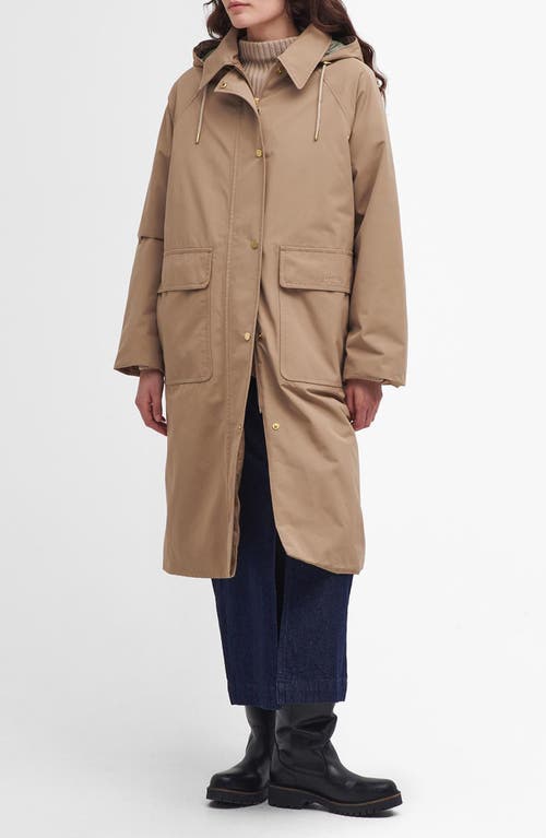 Barbour Francis Waterproof Insulated Long Coat With Removable Hood In Honey/ancient Loden Tartan
