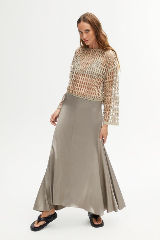 Shop Nocturne Asymmetrical Long Skirt In Dark Beige