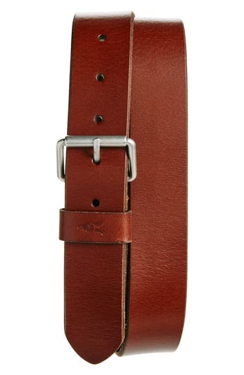 Allsaints Bevel Edge Leather Belt In Tan/dull Nickel