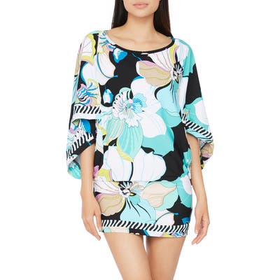 Trina Turk Sintra Floral Print Cover-Up Tunic, Black