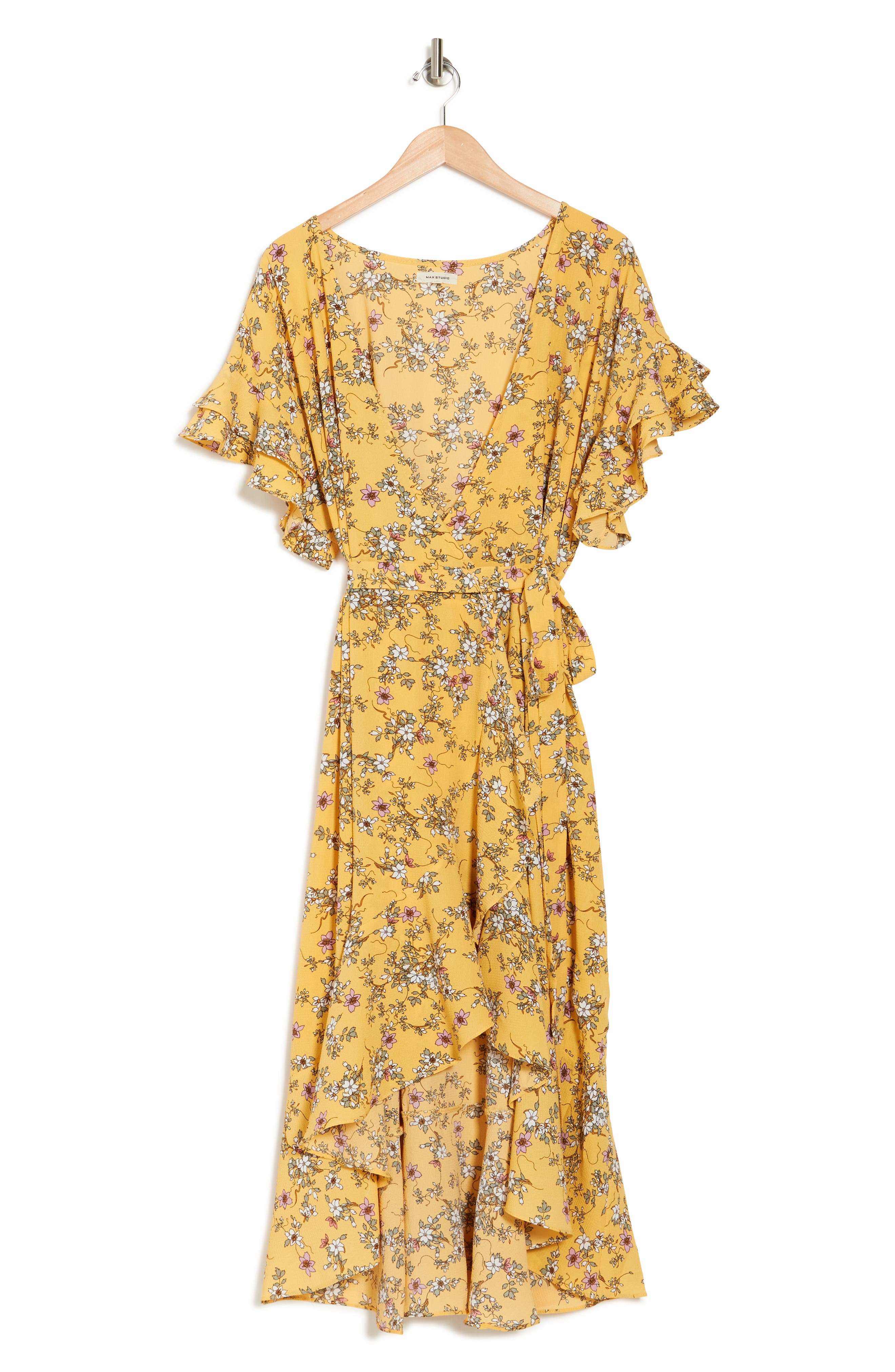 Max Studio Short Sleeve Wrapped Midi Dress In Yelmecja
