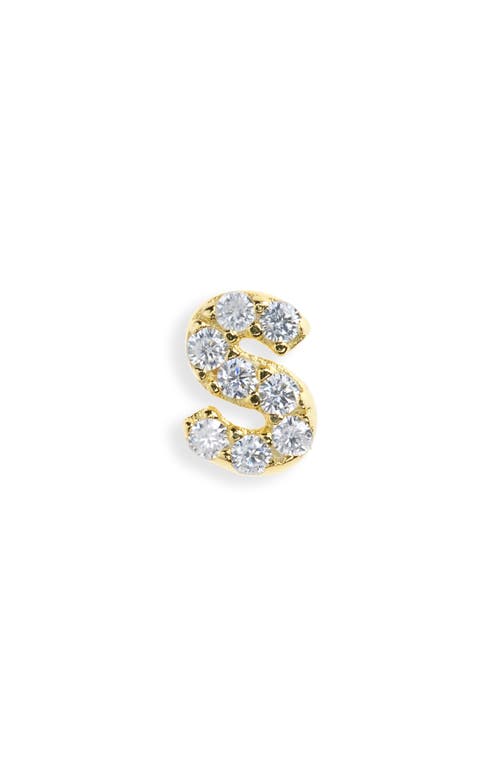 Argento Vivo Sterling Silver Pavé Cubic Zirconia Initial Single Stud Earring in Gold-S 