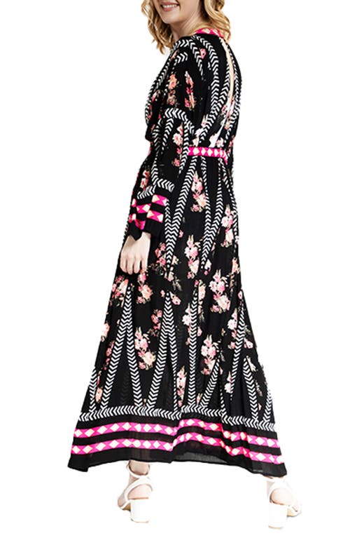 Saachi Floral Print Plunge Neck Cover-up Kaftan In Black Combo