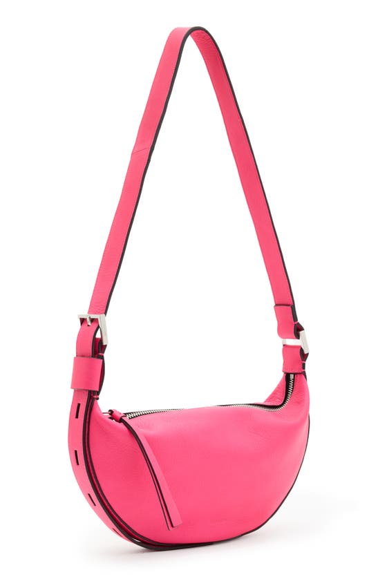 Shop Allsaints Half Moon Leather Crossbody Bag In Hot Pink