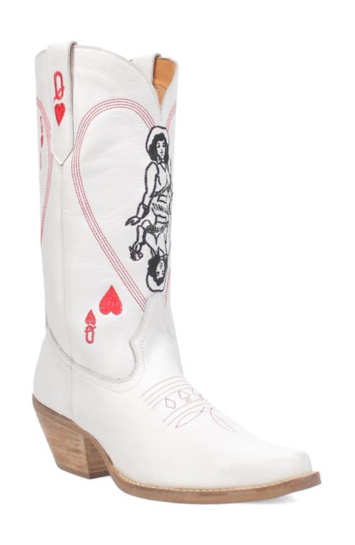 Queen a Hearts Western Boot in White