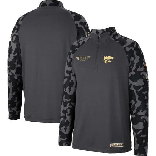 Men's Colosseum Charcoal Kansas State Wildcats OHT Military Appreciation Long Range Raglan Quarter-Zip Jacket