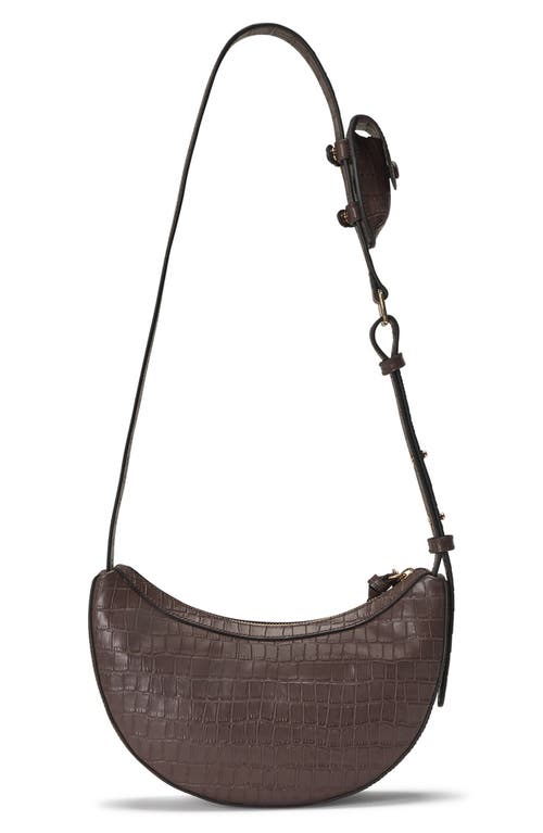 Shop Oryany Rookie Crescent Croc Embossed Leather Crossbody Bag In Deep Brown