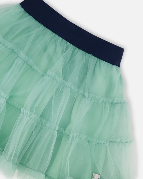 Shop Deux Par Deux Little Girl's Mesh Skirt With Frills Turquoise In Aqua Sea