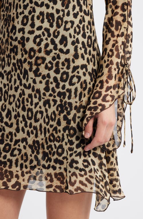 Shop Mango Leopard Print Long Sleeve Minidress In Beige/black