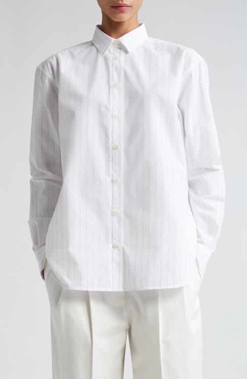 Shop Totême Toteme Signature Pinstripe Organic Cotton Button-up Shirt In White/ochre Pinstripe