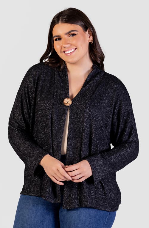 24seven Comfort Apparel Plus Size Button Front Long Sleeve Cardigan Sweater In Black