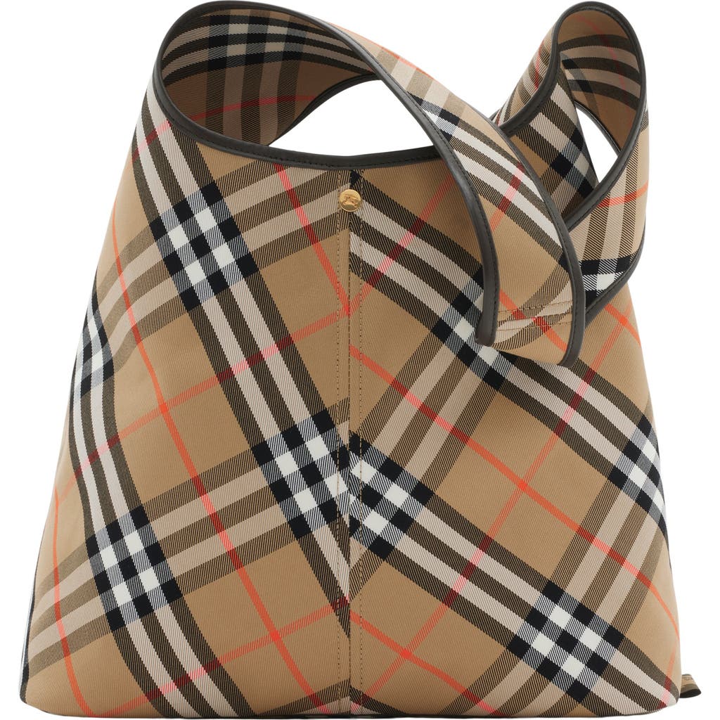 Shop Burberry Large Check Shoulder Bag In Sand