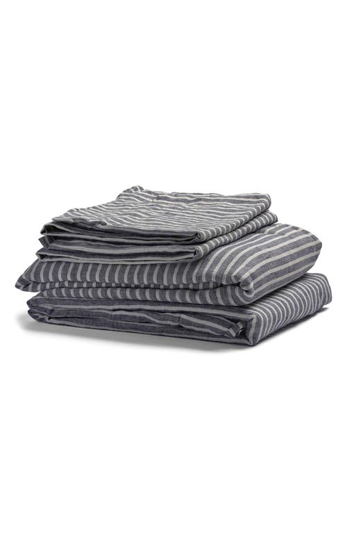 PIGLET IN BED Linen Duvet Cover & Bedding Set in Midnight Stripe