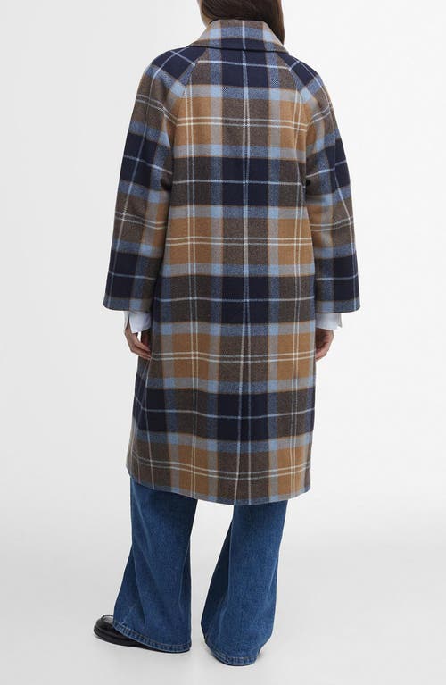 Shop Barbour Kira Tartan Wool Blend Car Coat In Sky Dress Tartan/dark Navy