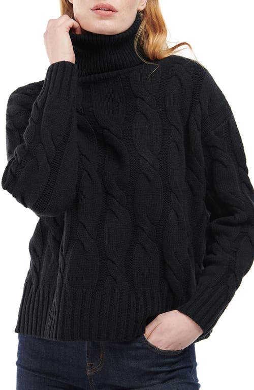 Barbour Pendula Cable Knit Wool Blend Turtleneck Sweater in Black