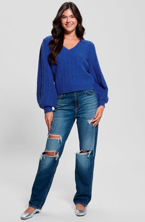 Shop Guess Madeline Pointelle Detail Sweater In Surfing Blue