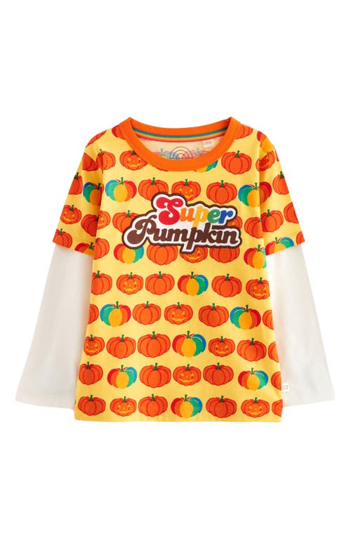 Shop Little Bird Kids' Super Pumpkin Long Sleeve Layered Look Cotton Graphic T-shirt In Orange