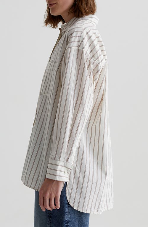 Shop Ag Brea Stripe Long Sleeve Cotton Button-up Shirt In Halo Stripe Neutral Multi