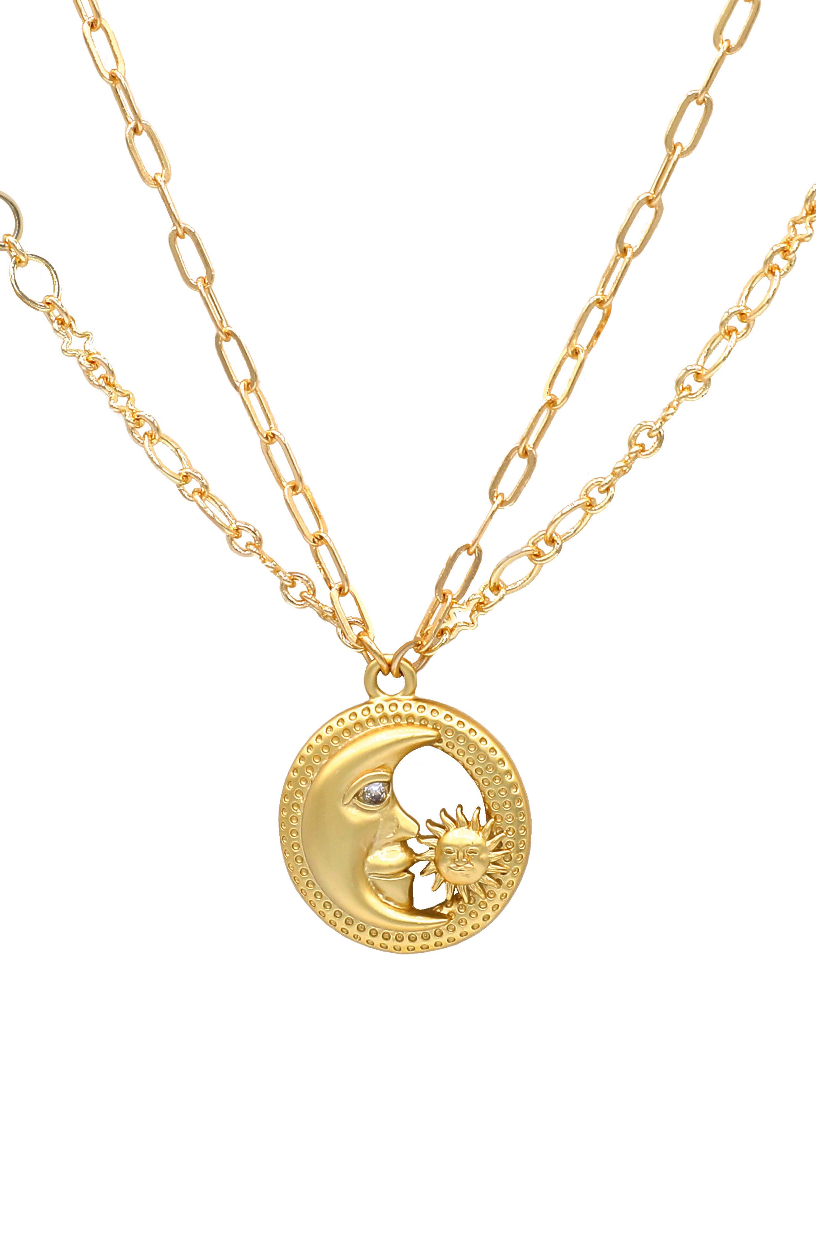 LA MENO Moon/Sun Double Chain Necklace 