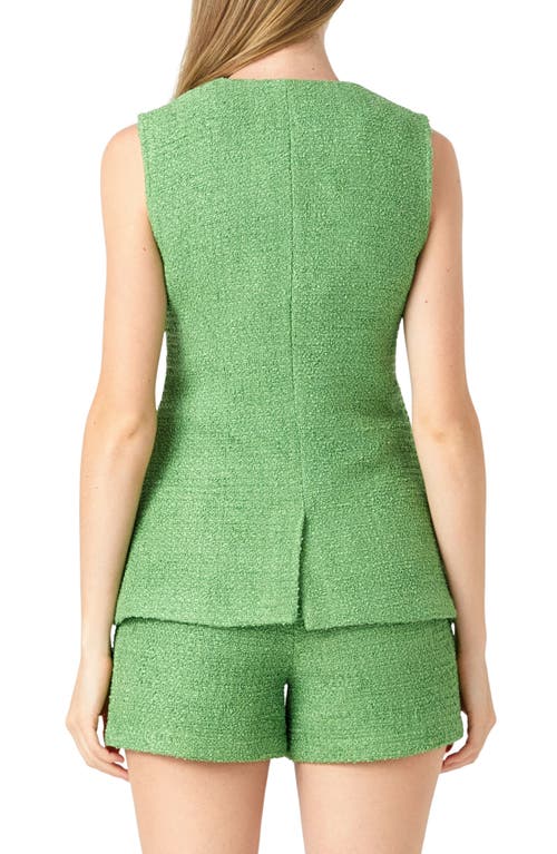 Endless Rose Tweed Button Trim Split Top In Green